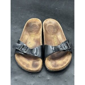 Birkenstock‎ Madrid Womens 37 US 6 Black One Strap Birko Flor Sandals Slides